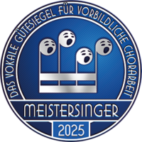 Logo Meistersinger 2035 rund blauer Hintergrund mit Schriftzug Das Vokale Gütesieel für vorbildliche Chorarbeit