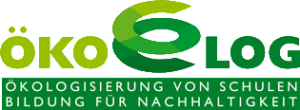 Logo ÖKO LOG mit weißem und grünem Hintergrund und dem Schriftzug Ökologisierung von Schulen Bildung für Nachhaltigkeit